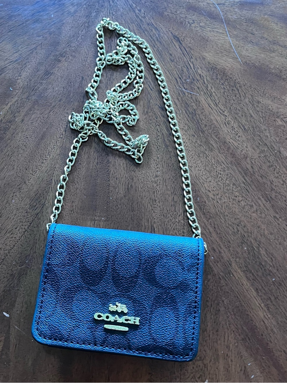 Coach Black Signature Mini Crossbody with Gold Chain